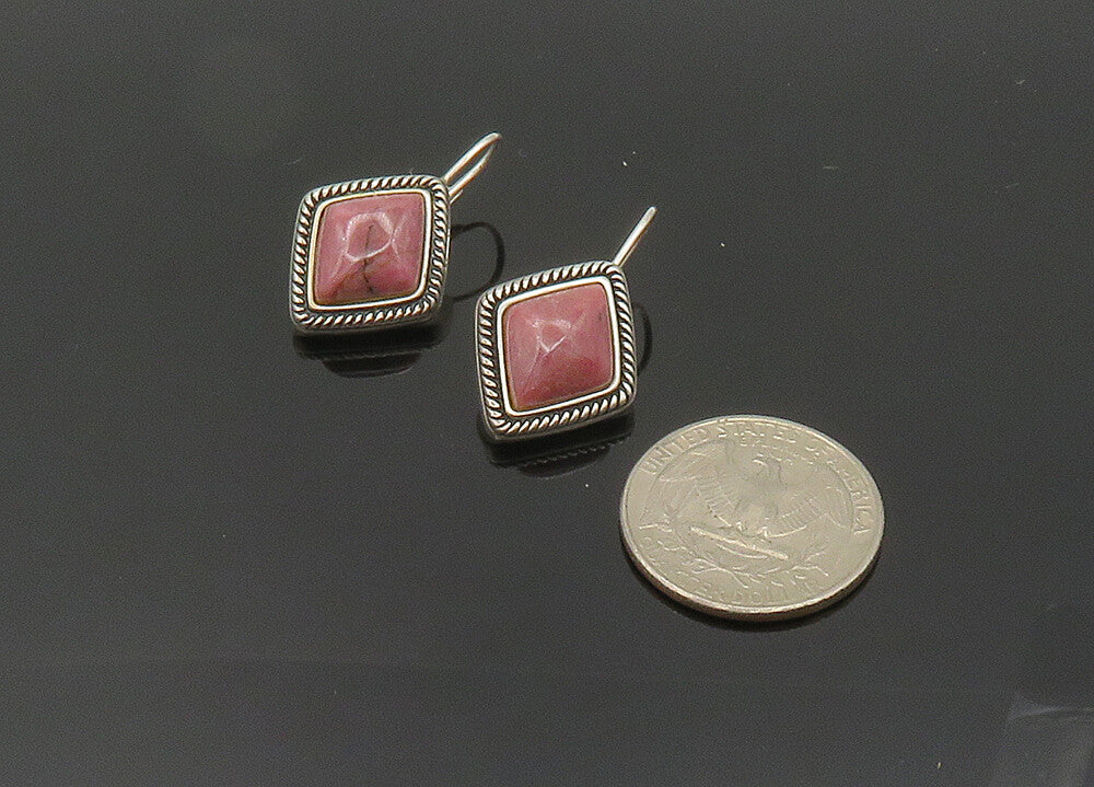 925 Sterling Silver  Vintage Rhodonite Diamond Shape Drop Earrings  EG10073