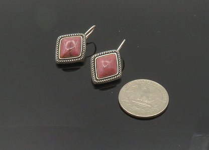 925 Sterling Silver  Vintage Rhodonite Diamond Shape Drop Earrings  EG10073