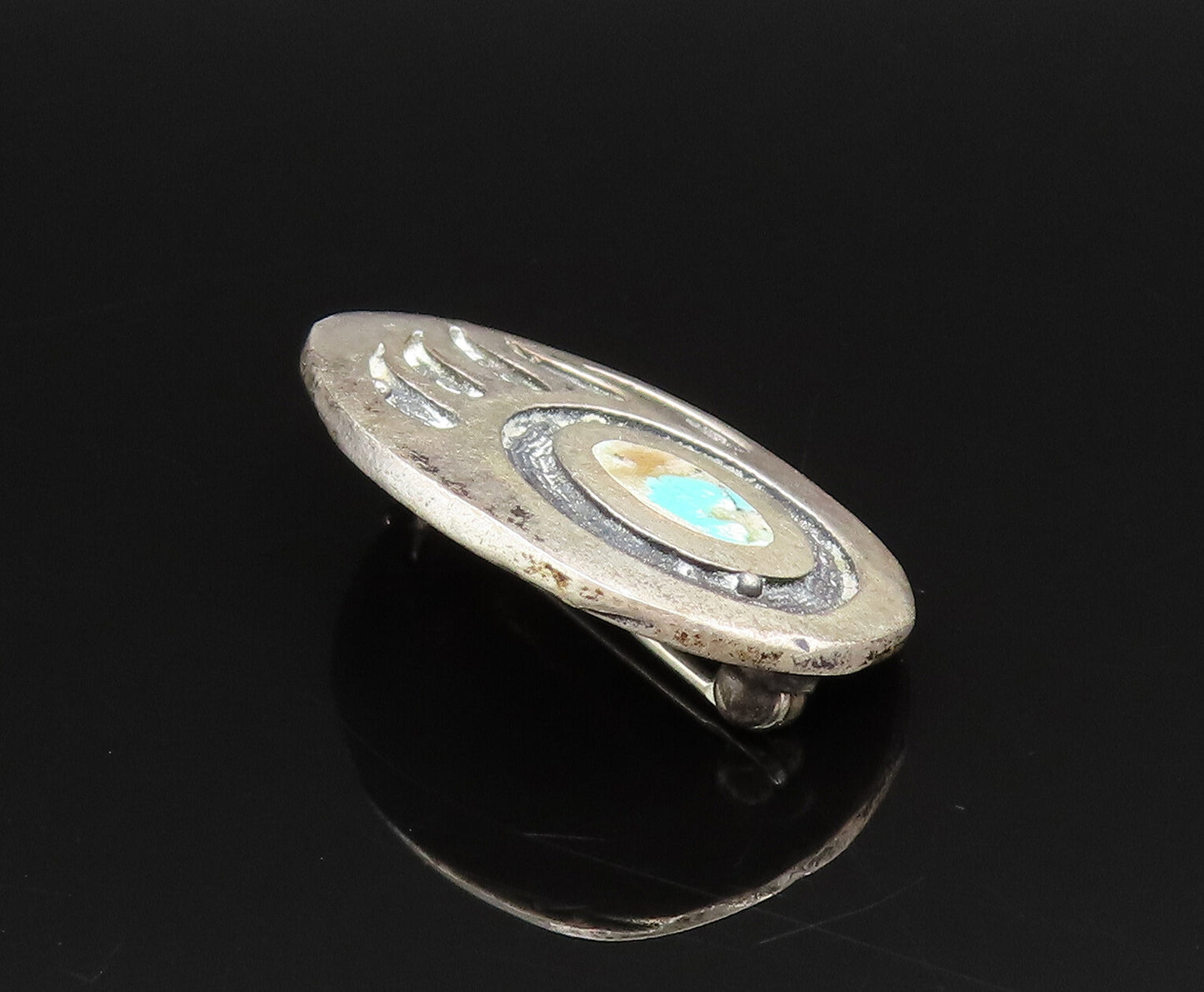SOUTHWESTERN 925 Silver Vintage Inlaid Turquoise Bear Paw Brooch Pin BP9753