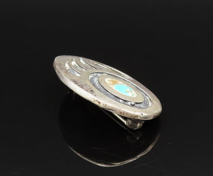 SOUTHWESTERN 925 Silver Vintage Inlaid Turquoise Bear Paw Brooch Pin BP9753