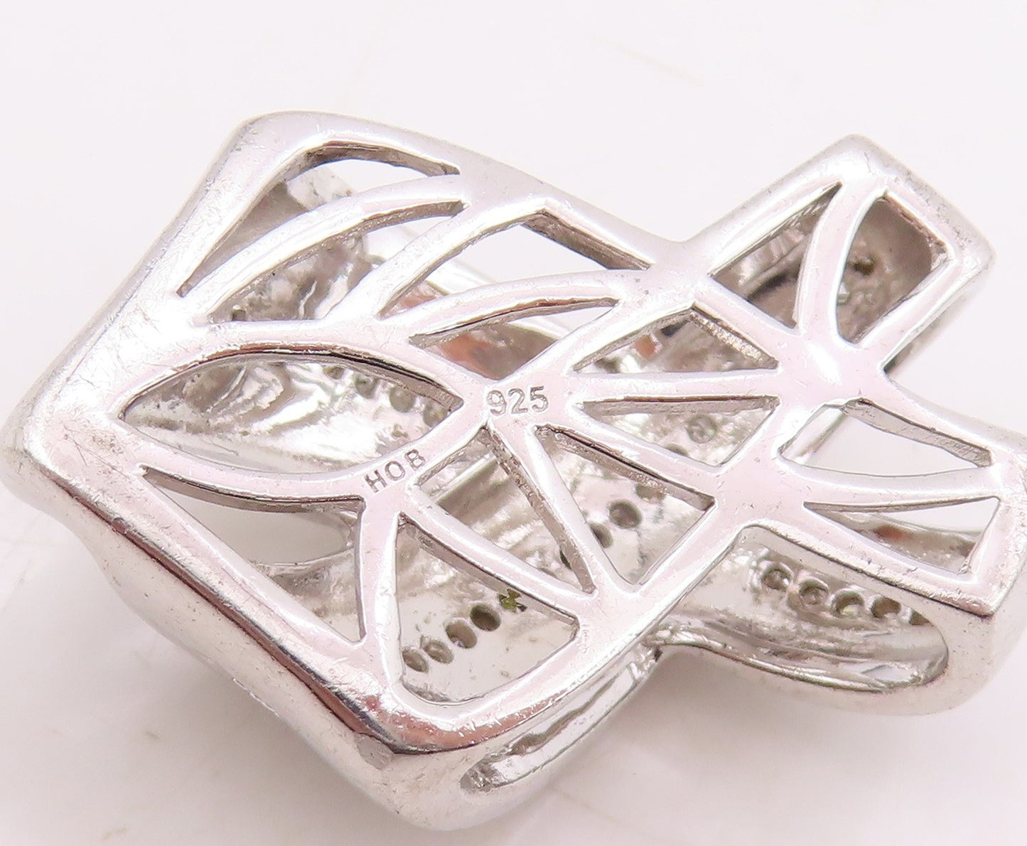 925 Sterling Silver Vintage Pendant Genuine Diamonds Intertwined Charm  PT25857