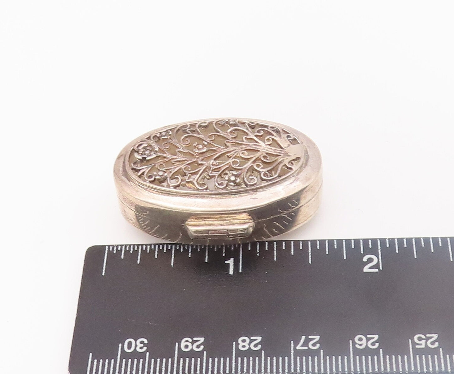 925 Sterling Silver Vintage Jewelry Box Swirly Cutout See Through Carved  TR3736