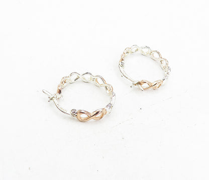 IBB 925 Sterling Silver  Shiny Two Tone Infinity Pattern Hoop Earrings  EG4112