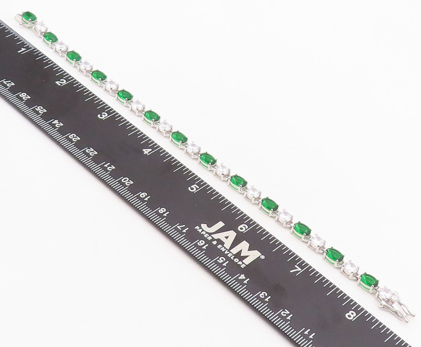 925 Sterling Silver Vintage Bracelet Oval Cut Green & White Topaz  BT10879