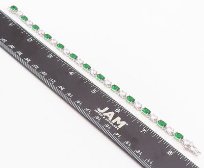 925 Sterling Silver Vintage Bracelet Oval Cut Green & White Topaz  BT10879