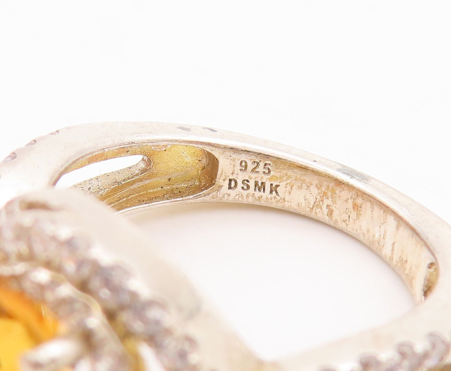 925 Sterling Silver Vintage Ring Designer Citrine & Topaz band  Sz 7.5  RG29807