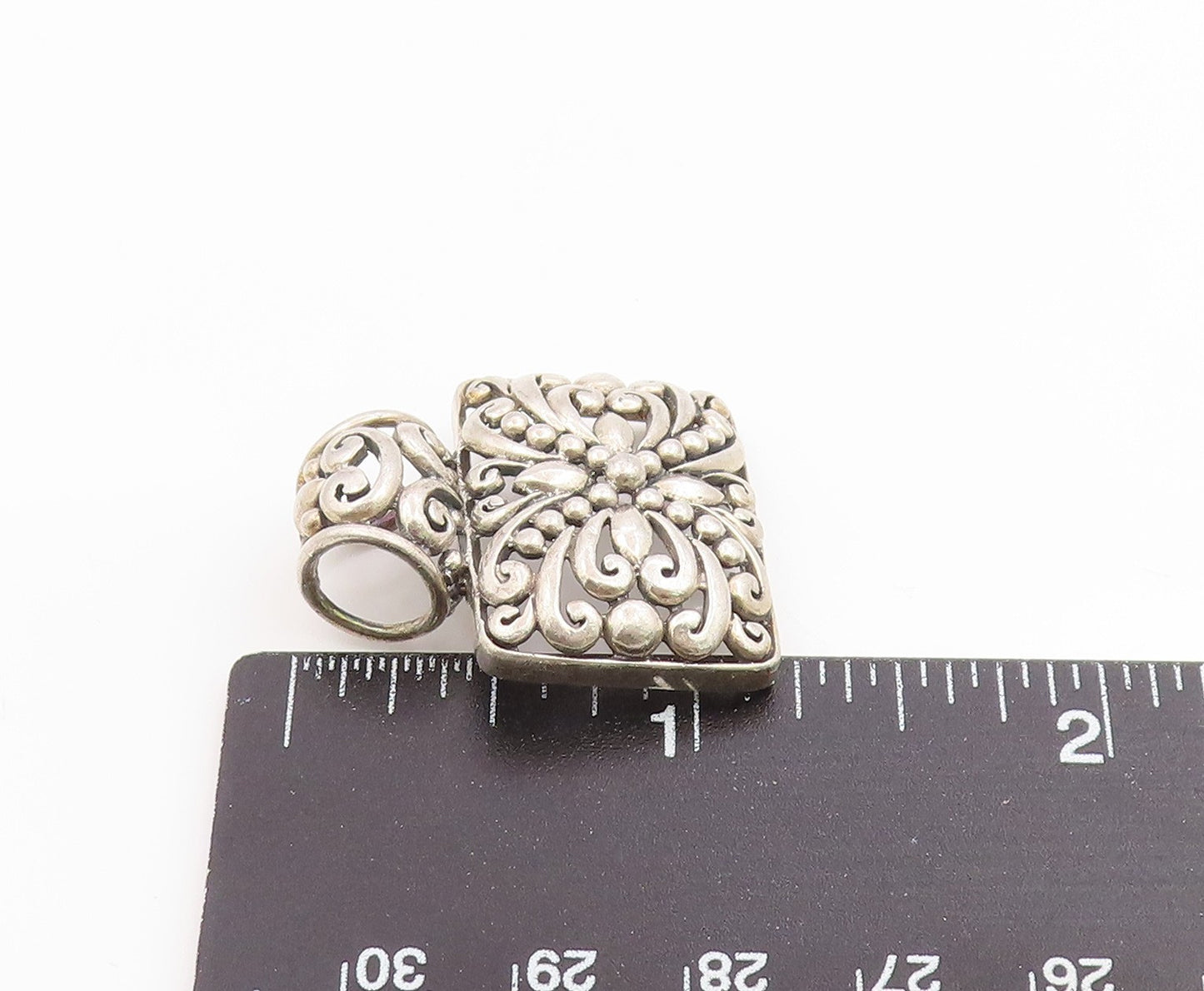 925 Sterling Silver Vintage Pendant Intricate Scrollwork Geometric Charm PT26276