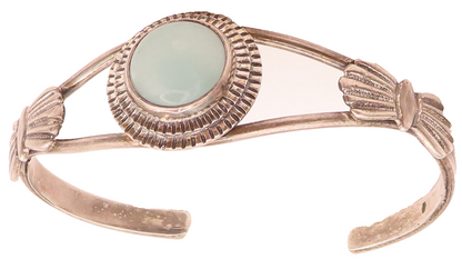 925 Silver Vintage Real Gemstone Carved Bow Split Cuff Bracelet BT10043