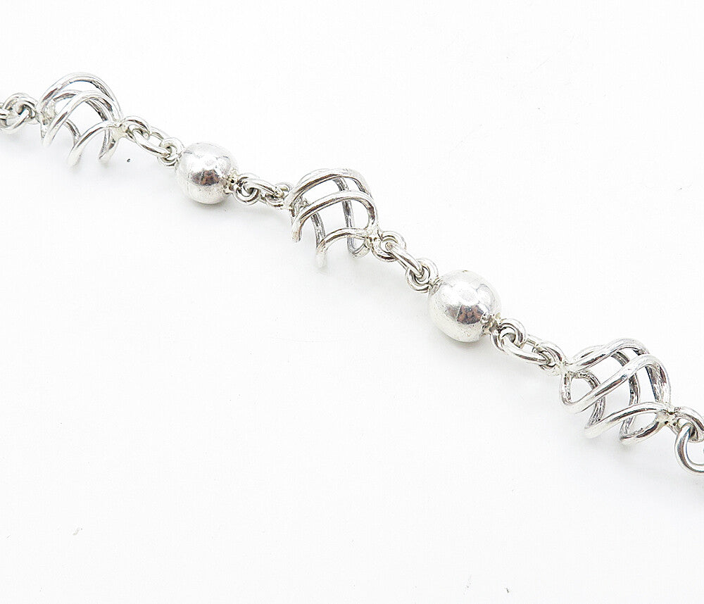 MEXICO 925 Sterling Silver  Vintage Shiny Cage Sphere Chain Necklace  NE1408