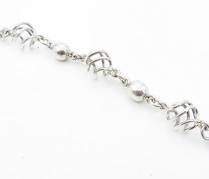 MEXICO 925 Sterling Silver  Vintage Shiny Cage Sphere Chain Necklace  NE1408