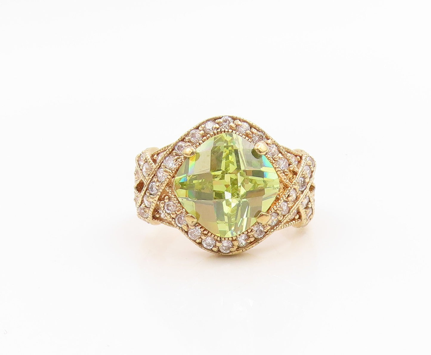 925 Sterling Silver Vintage Ring Gold Plated Elegant Peridot Band  Sz 7  RG35688