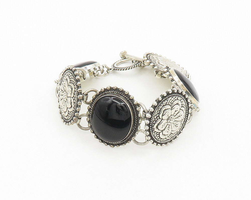 DESIGNER 925 Sterling Silver Vintage Cabochon Black Onyx Bracelet  BT7031