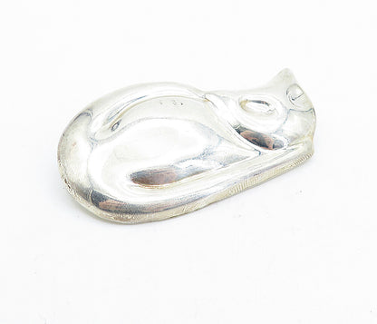 MEXICO 925 Sterling Silver  Vintage Shiny Sleeping Cat Motif Pendant  PT3595