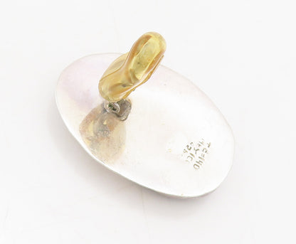 MEXICO 925 Silver  Vintage Minimalist Large Oval Onyx Clip Earrings  EG12651