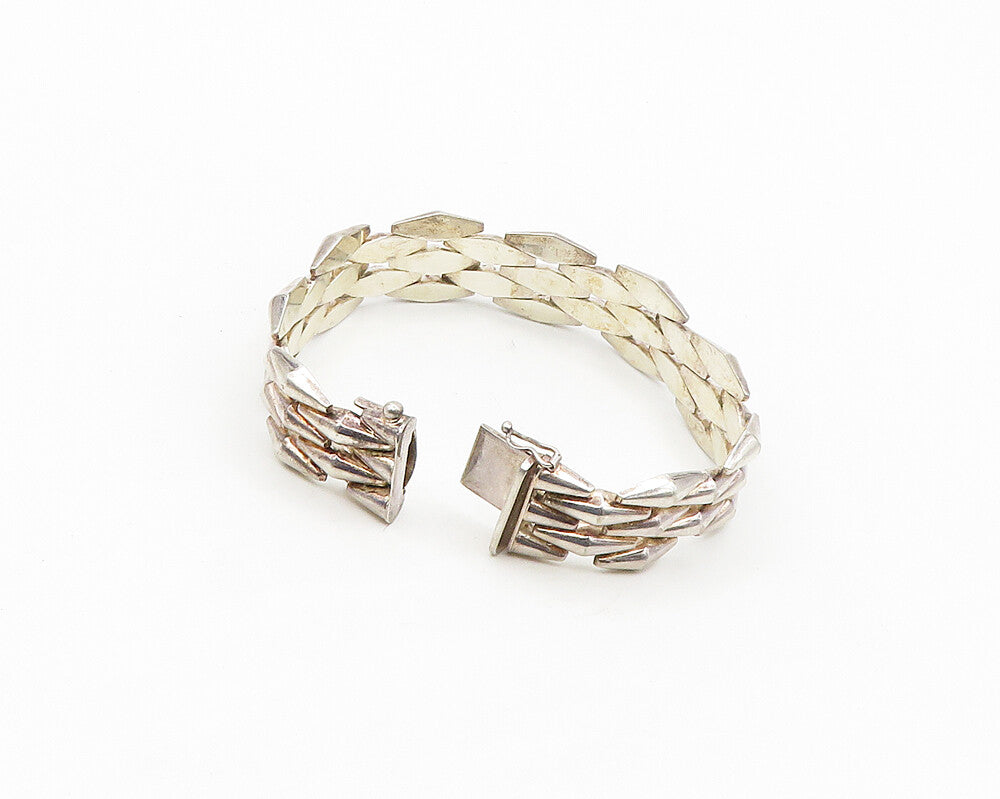 925 Sterling Silver  Vintage Shiny Brick Layer Style Chain Bracelet  BT6992