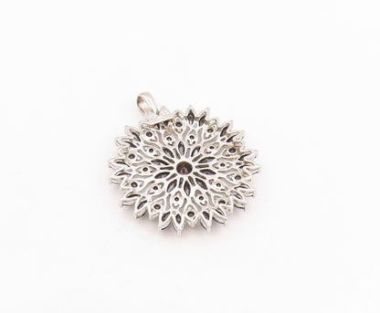 925 Sterling Silver Vintage Pendant Black CZ Floral Starburst Blossom  PT25789