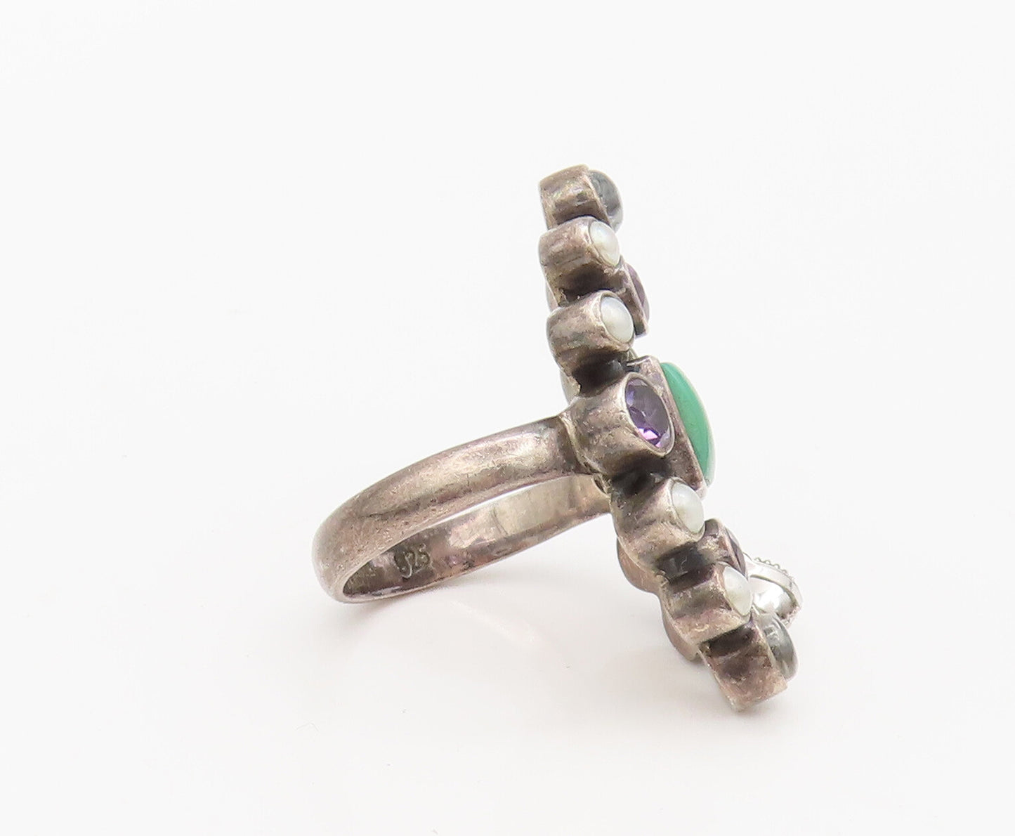 NICKY BUTLER 925 Silver  Vintage Multi Stone Beaded Large Ring Sz 6  RG27462