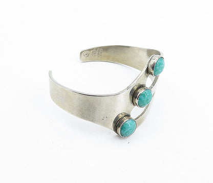 MEXICO 925 Sterling Silver Vintage Malachite Cutout Cuff Bracelet BT2662