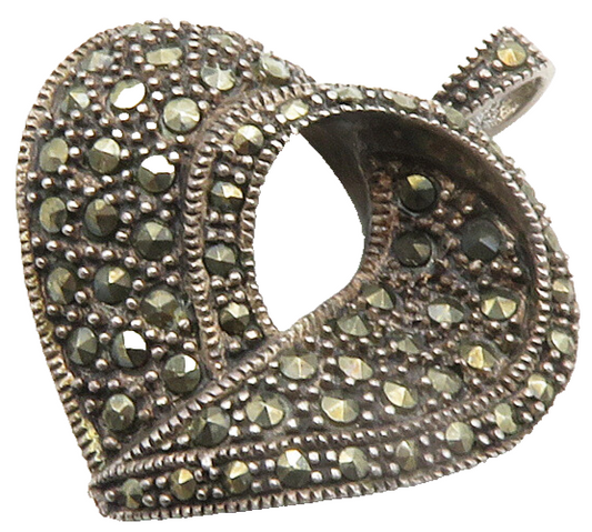 925 Sterling Silver  Vintage Marcasite Love Heart Dark Tone Pendant  PT11060