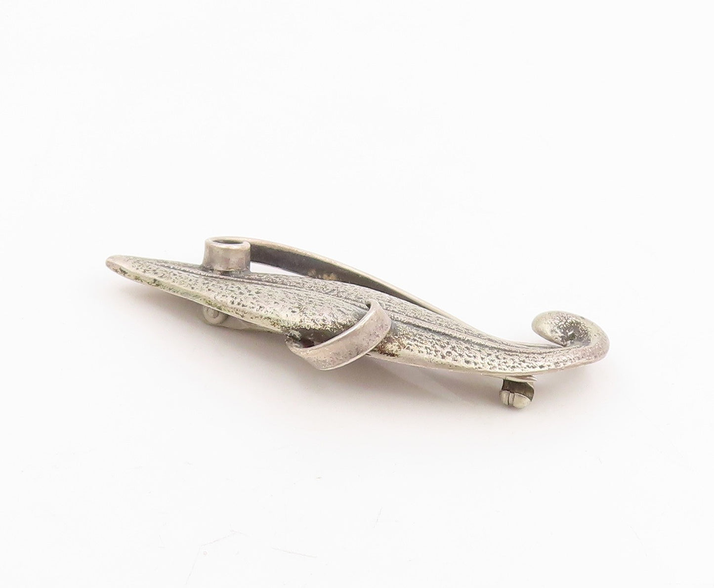 925 Sterling Silver Vintage Brooch Pin Modernist Botanical Swirly Leaf  BP12238