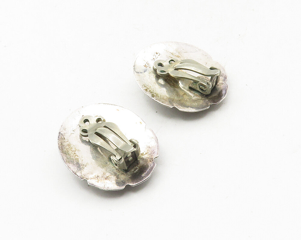 NAVAJO 925 Sterling Silver  Vintage Abalone Shell Etched Drop Earrings  EG5053