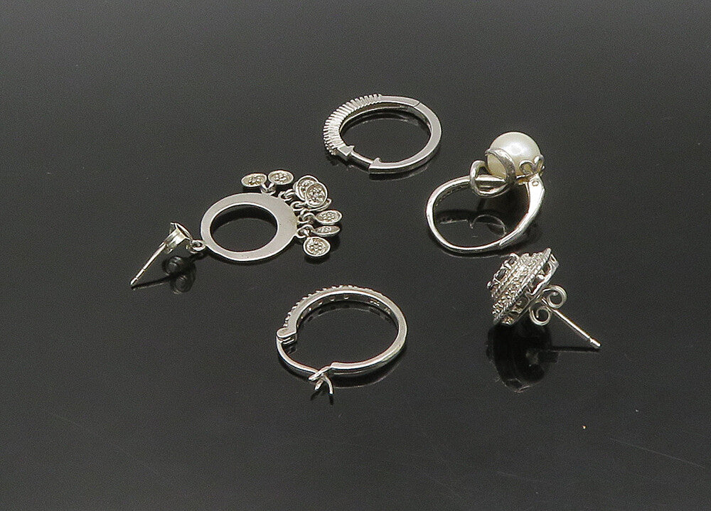 925 Silver   Vintage Genuine Diamonds & Pearl Lot Single Earrings  EG11284