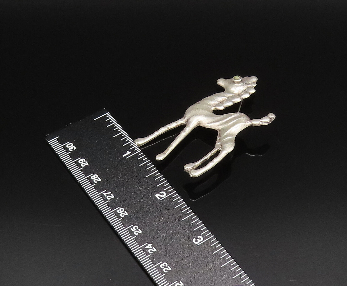 MEXICO 925 Silver  Vintage Antique Green Turquoise Eye Pony Brooch Pin  BP9751