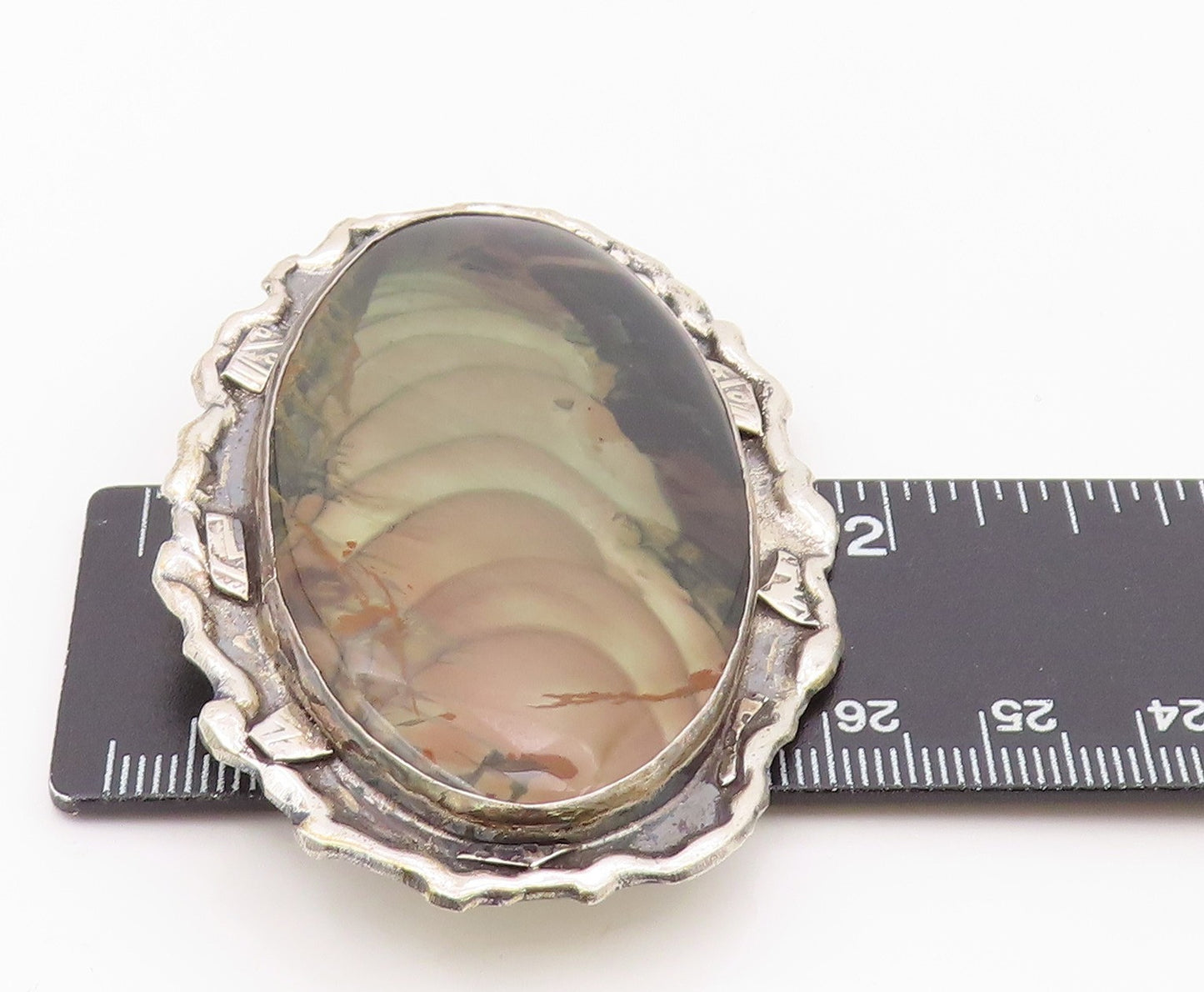 925 Sterling Silver Vintage Brooch Classic Jasper Victorian Style Pin  BP12578