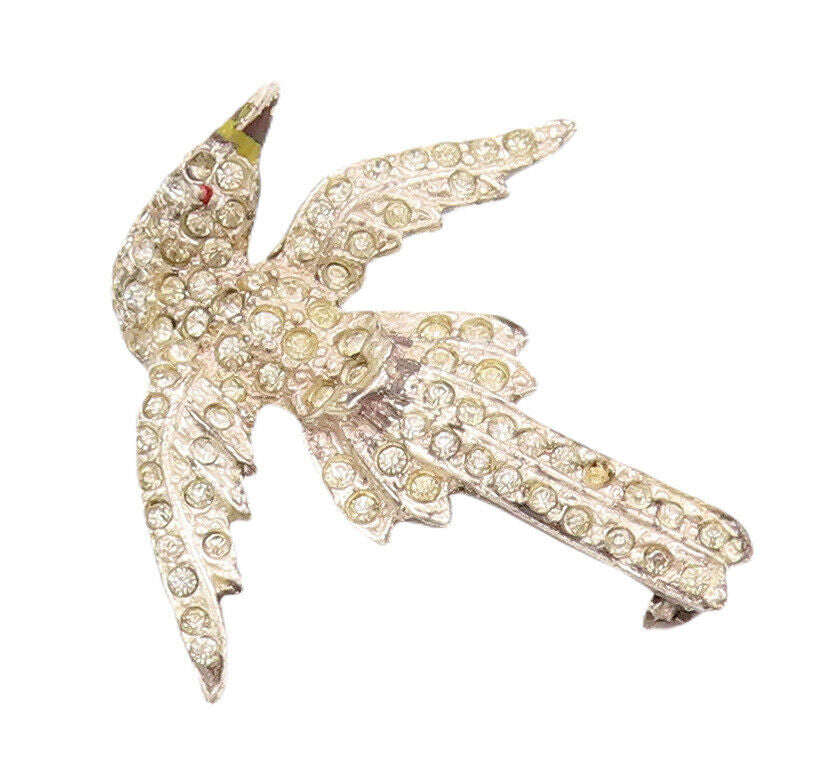 925 Sterling Silver Vintage Brooch Pin Antique Topaz Carved Flying Bird  BP10817