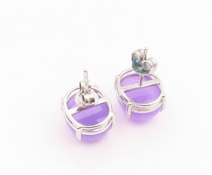 925 Sterling Silver Vintage Earrings Cabochon Amethyst Minimalist Stud  EG14128