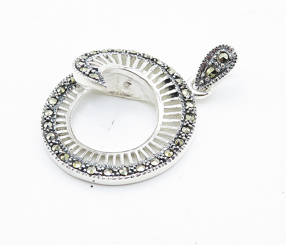 925 Sterling Silver  Marcasite Decorated Shiny Cutout Swirl Pendant  PT6009