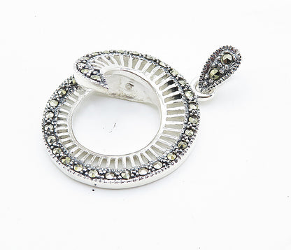 925 Sterling Silver  Marcasite Decorated Shiny Cutout Swirl Pendant  PT6009
