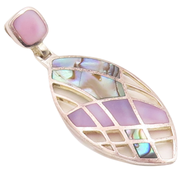 925 Sterling Silver Vintage Pendant Eye Shape Cutout Inlay Abalone  PT23101