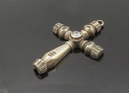 925 Sterling Silver  Vintage Cubic Zirconia Religious Cross Pendant  PT16747