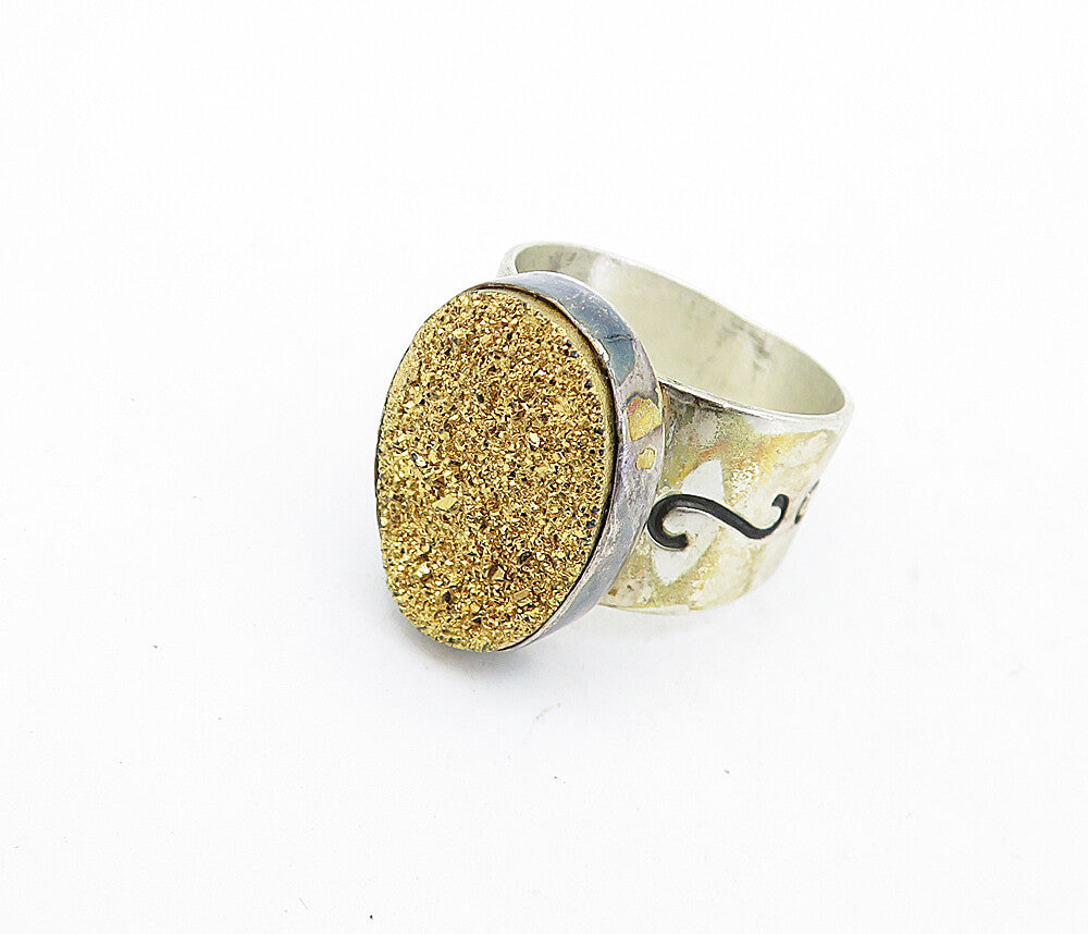 DTR JAY KING 925 Sterling Silver  Vintage Druzy Cocktail Ring Sz 7.5  RG5532