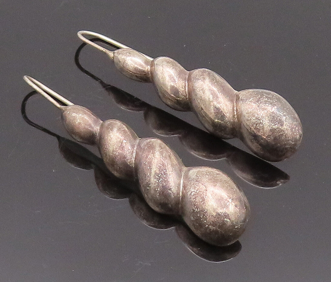 MEXICO 925 Sterling Silver Vintage Hollow Graduated Twist Drop Earrings EG9615