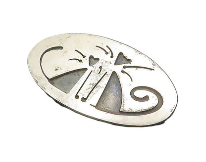 FAR FETCHED 925 Sterling Silver  Vintage Oxidized Cat Love Brooch Pin  BP8646