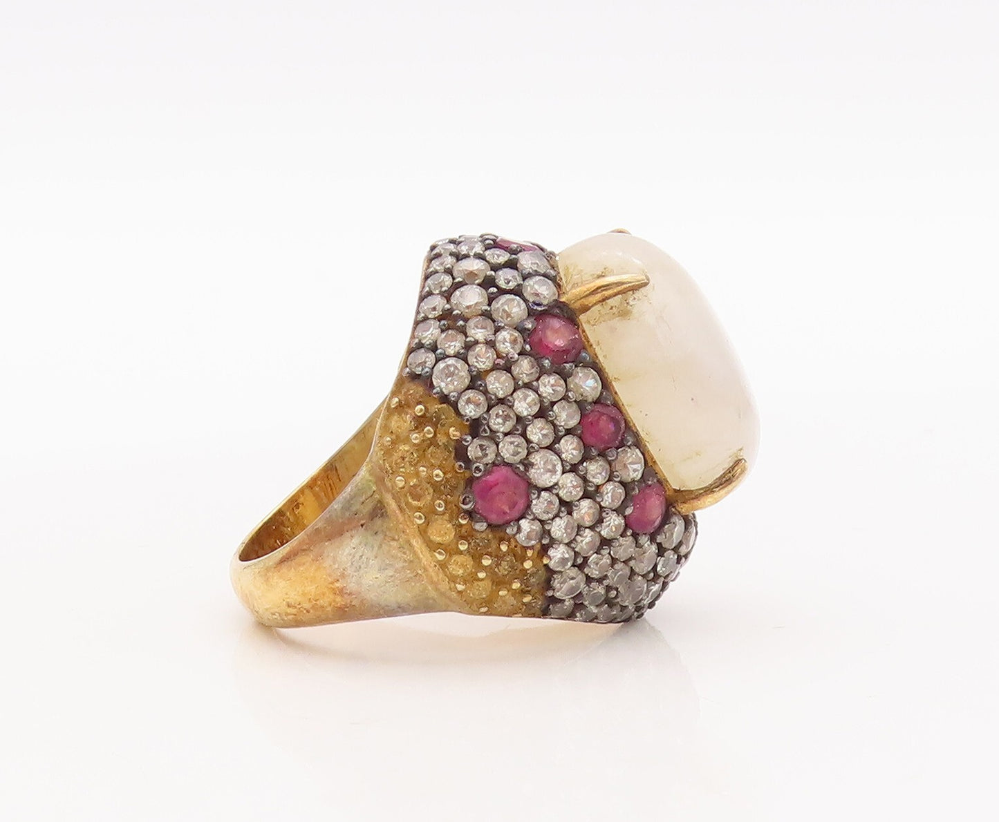 925 Sterling Silver Vintage Ring Gold Plated Cabochon Gemstones  Sz 6.5  RG29346