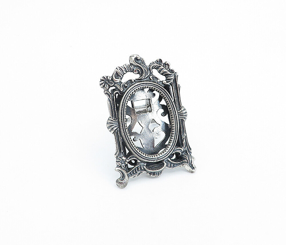 925 Sterling Silver Vintage Oxidized Floral Swirl Border Picture Frame TR1038