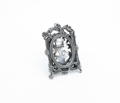 925 Sterling Silver Vintage Oxidized Floral Swirl Border Picture Frame TR1038