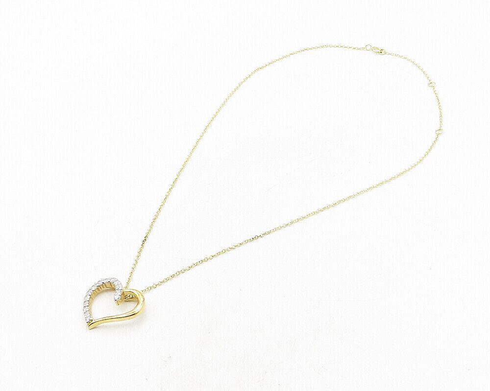 925 Sterling Silver  Genuine Diamonds Gold Plated Heart Chain Necklace  NE1964
