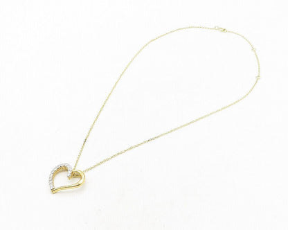 925 Sterling Silver  Genuine Diamonds Gold Plated Heart Chain Necklace  NE1964