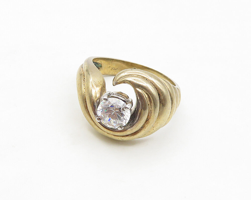 925 Sterling Silver  Cubic Zirconia Gold Plated Swirl Band Ring Sz 7  RG17343