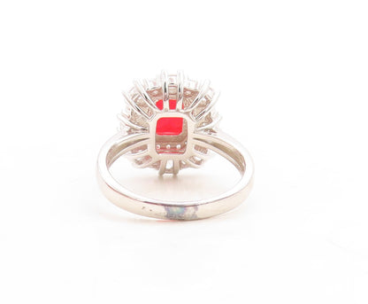 925 Sterling Silver Vintage Ring Rectangle Cut Red Beaded White CZ Sz 7  RG30119