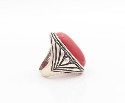 925 Sterling Silver Vintage Ring Cabochon Gemstone Etched Design  Sz 6  RG33439