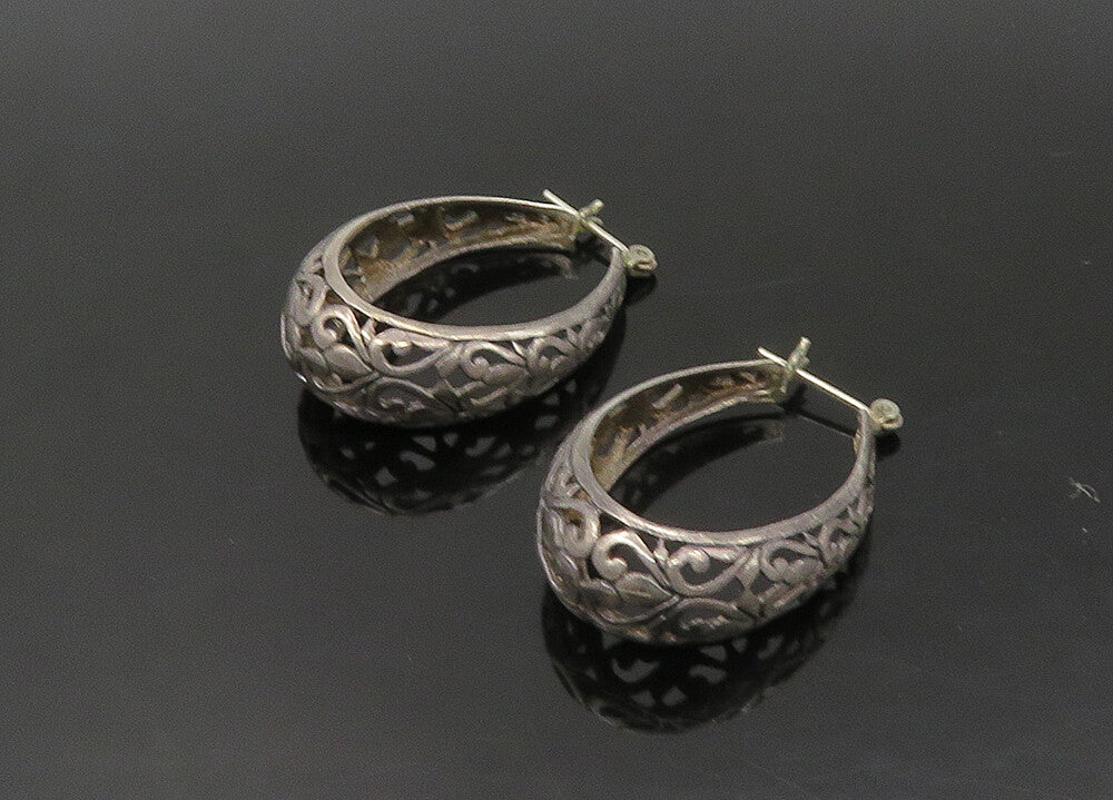 925 Sterling Silver  Vintage Dark Tone Swirl Vine Hoop Earrings  EG11272