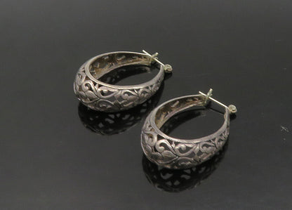 925 Sterling Silver  Vintage Dark Tone Swirl Vine Hoop Earrings  EG11272