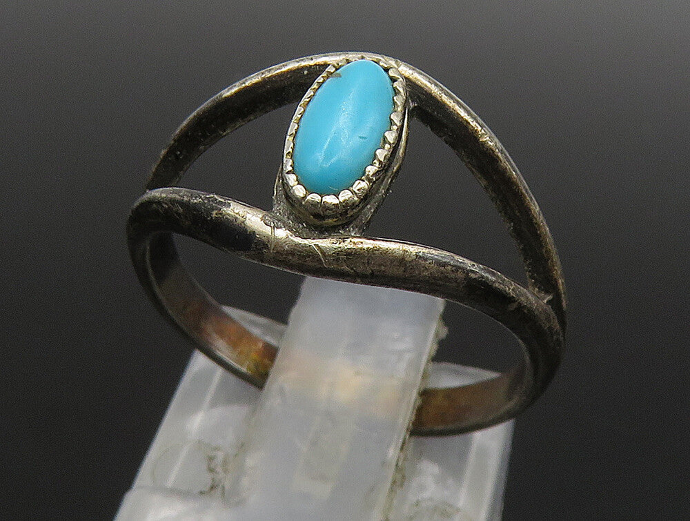 NAVAJO 925 Sterling Silver  Vintage Turquoise Split Band Ring Sz 6  RG23800