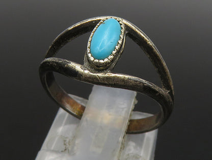 NAVAJO 925 Sterling Silver  Vintage Turquoise Split Band Ring Sz 6  RG23800