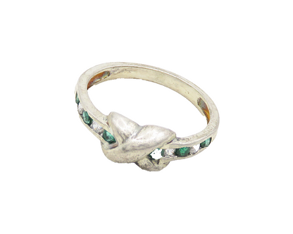 925 Sterling Silver Vintage White & Green Topaz Crossed Band Ring Sz 7 RG18520